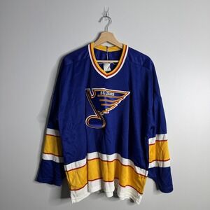 St Louis Blues Jersey Mens Large Blue Yellow NHL Hockey Jersey Throwback Striped